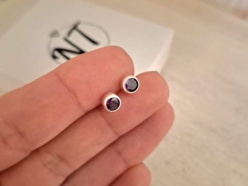 Aros Mini Pasantes Morados - Plata 925