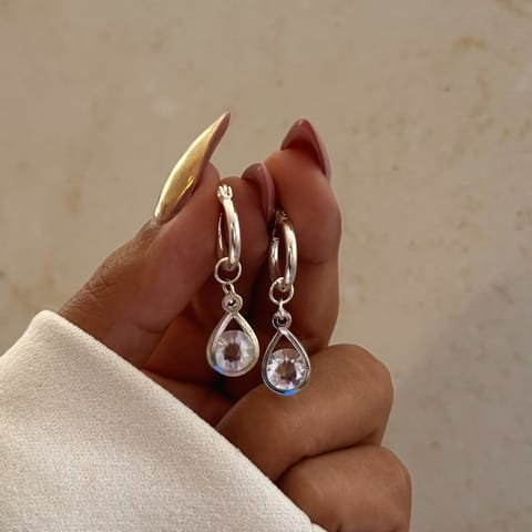 Aros brisura gota cristal en acero blanco