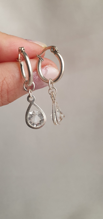 Aros brisura gota cristal en acero blanco