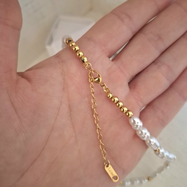 Choker Perlas dije Corazón - Acero Dorado