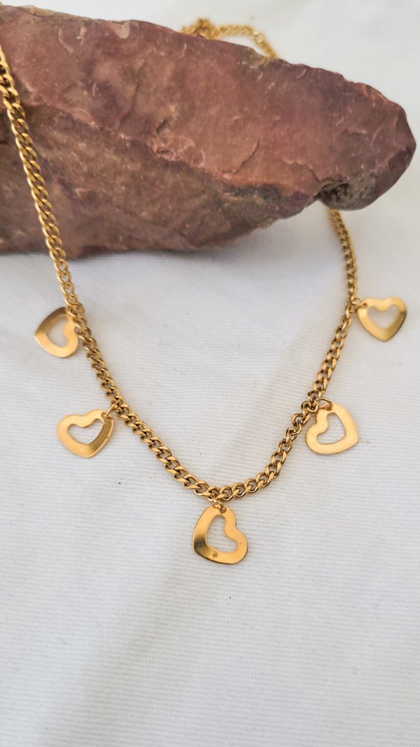 Collar Dije Corazón - Acero Dorado