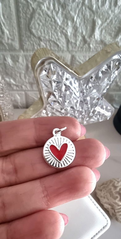 Dije Redondo Corazón de Color - Acero Blanco