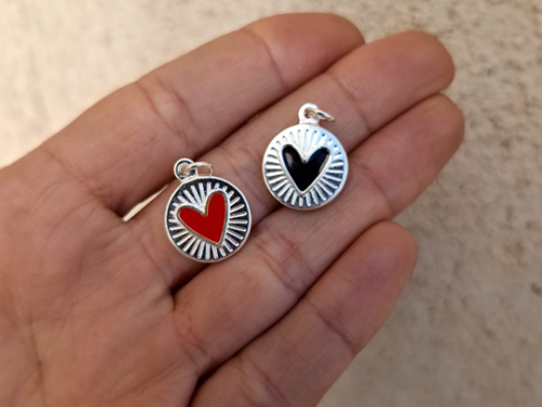 Dije Redondo Corazón de Color - Acero Blanco