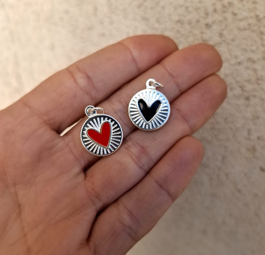 Dije Redondo Corazón de Color - Acero Blanco