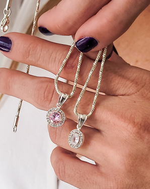 Dije con Strass color rosa y crital en Acero Blanco