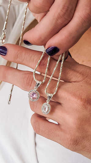 Dije con Strass color rosa y crital en Acero Blanco1 Dije con Strass color rosa y crital en Acero Blanco