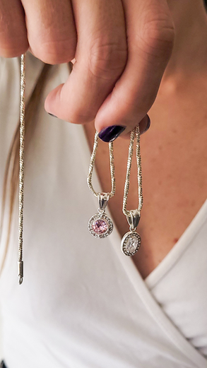 Dije con Strass color rosa y crital en Acero Blanco2 Dije con Strass color rosa y crital en Acero Blanco