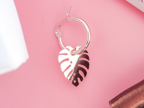 Joyas Natitere Argolla Única con Forma de Hoja - Acero Blanco