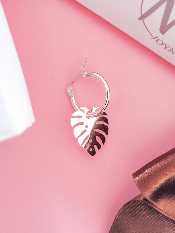 Joyas Natitere Argolla Única con Forma de Hoja - Acero Blanco