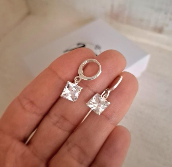 Aros Brisura Cristal en Plata 925 Aros Brisura Cristal Varios Diseños - Plata 925