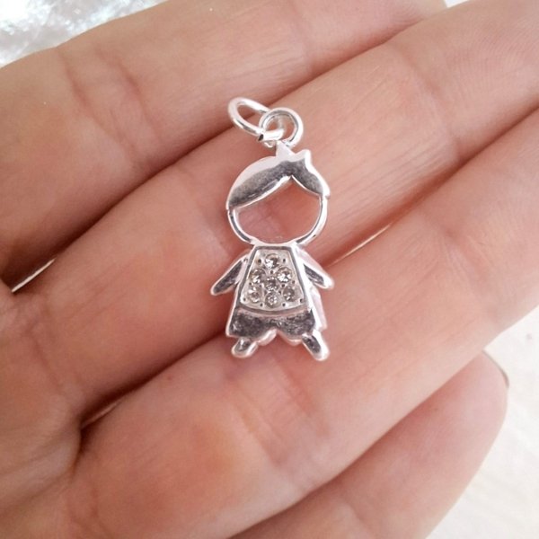 Dije Niño con Brillo - Acero Blanco