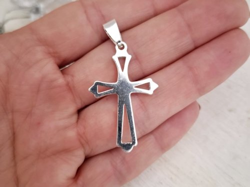 Dije Cruz Calada - Acero Blanco