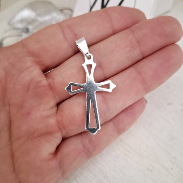 Dije Cruz Calada - Acero Blanco