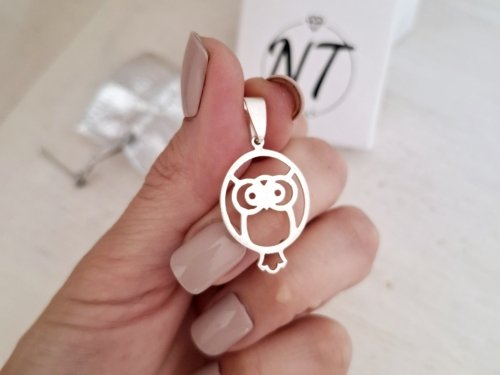 Dije Búho - Acero Blanco Calado