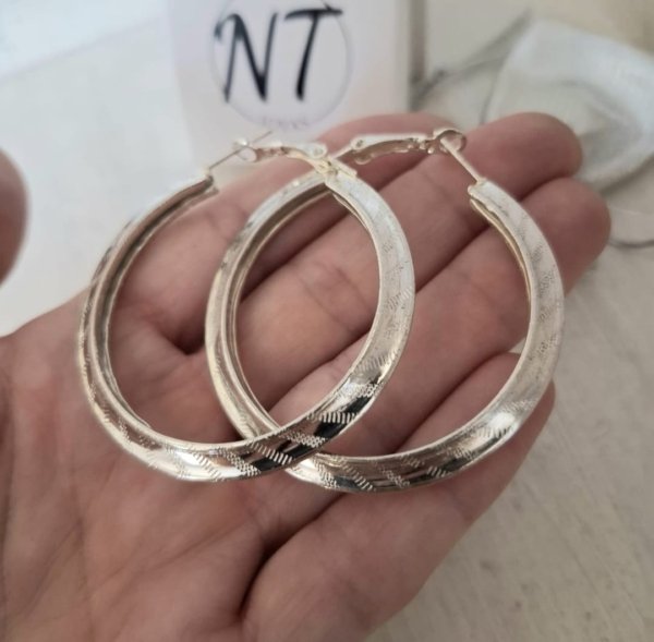 Argollas Infladas Tramadas - Acero Blanco