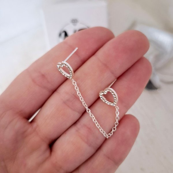 Aros Pasante Doble Corazón - Acero Blanco