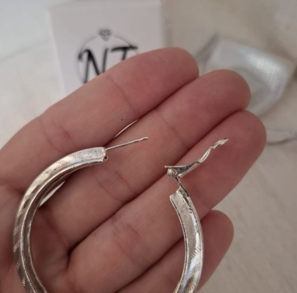 Argollas Infladas Tramadas - Acero Blanco