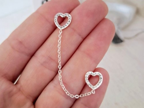 Aros Pasante Doble Corazón en Acero Blanco Aros Pasante Doble Corazón - Acero Blanco