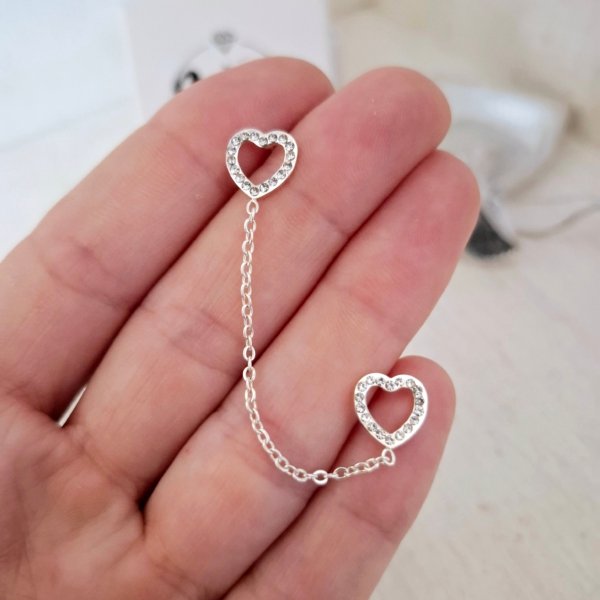 Aros Pasante Doble Corazón - Acero Blanco