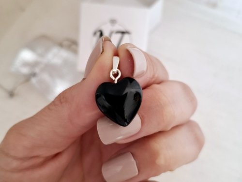 Dije Corazón Negro - Acero Blanco