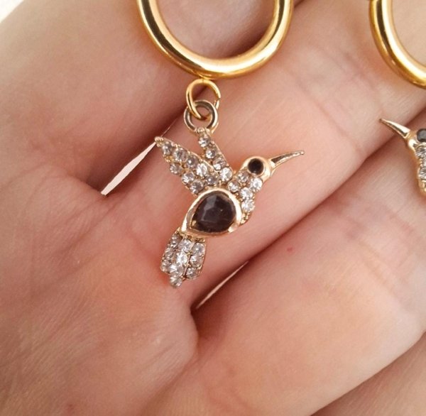 Natitere Joyass (2) Argollas Colibrí - Acero Dorado