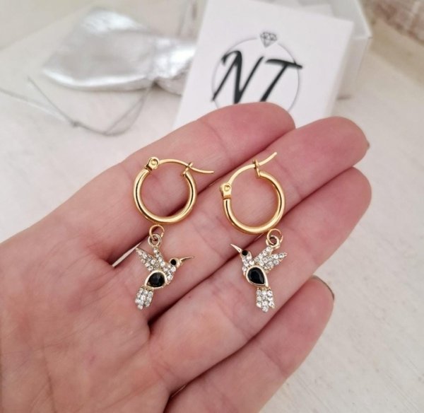 Natitere Joyass (3) Argollas Colibrí - Acero Dorado