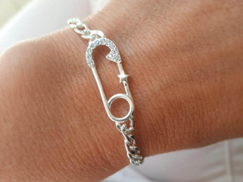 Pulsera Clip Brillo - Acero Blanco