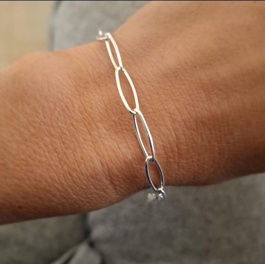 Pulsera Eslabones Ovalados en Acero Blanco