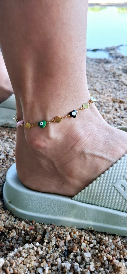 Tobillera de Ojitos Turcos - Acero Dorado