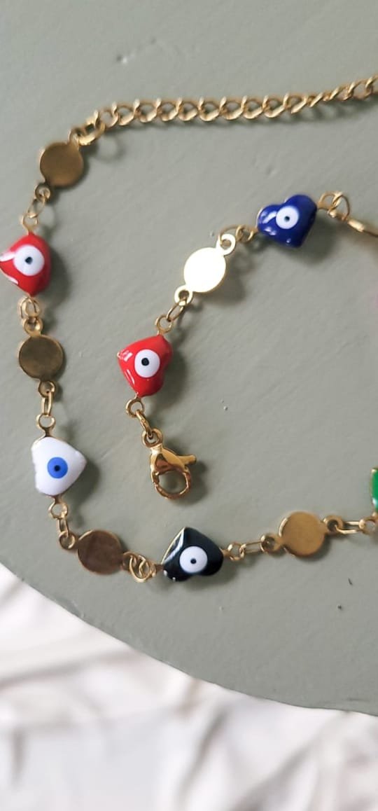 Tobillera de Ojitos Turcos - Acero Dorado