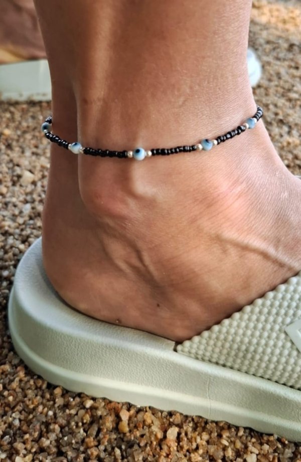 Tobillera Negra Ojo Turco - Plata 925