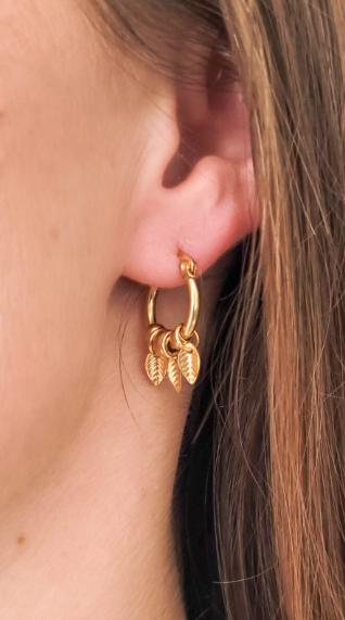 Argollitas Hojita - Acero Dorado