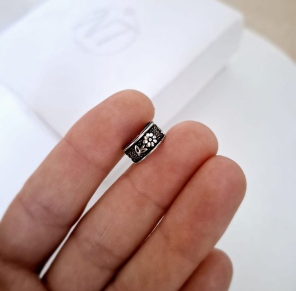 Cuff Flor con Tallo - Plata 925 Envejecida