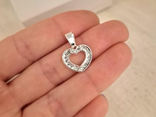 Dije Corazón Calado con Puntos de Luz - Acero Blanco