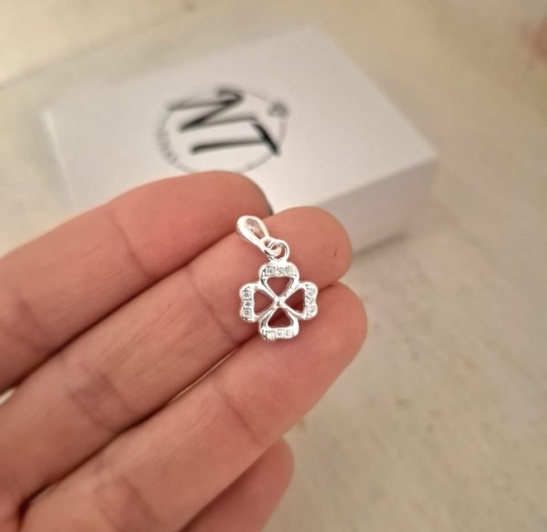 Dijes-Plata925 (5) Dije Trébol con Puntos de Luz - Plata 925