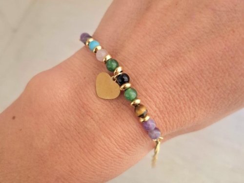 Pulsera Multicolor con Dije en Acero Dorado Pulsera Multicolor con Dije - Acero Dorado