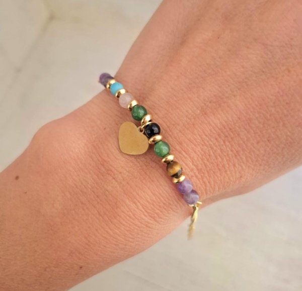 Pulsera Multicolor con Dije - Acero Dorado