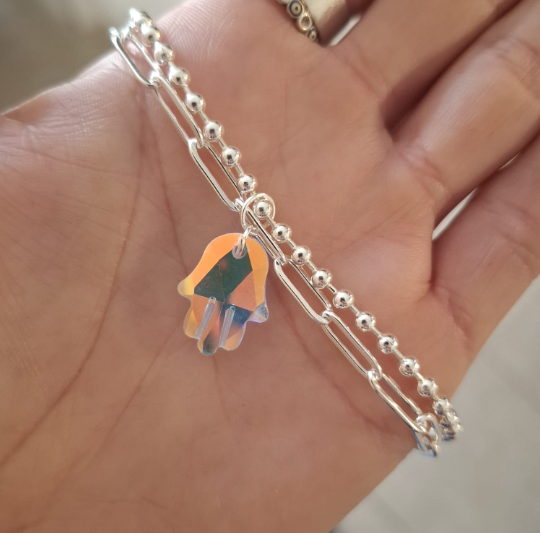 Pulsera Mano de Fátima - Acero Blanco