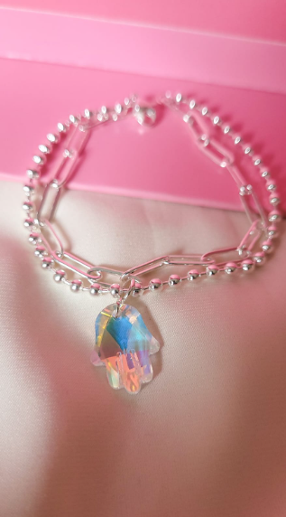 Pulsera Mano de Fátima - Acero Blanco