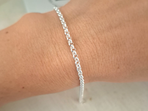 Pulsera Rolo Fina - Acero Blanco