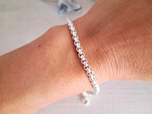 Pulsera Rolo Cuadrada Fina - Acero Blanco