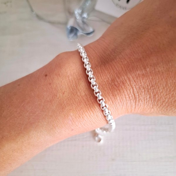 Pulsera Rolo Cuadrada Fina - Acero Blanco