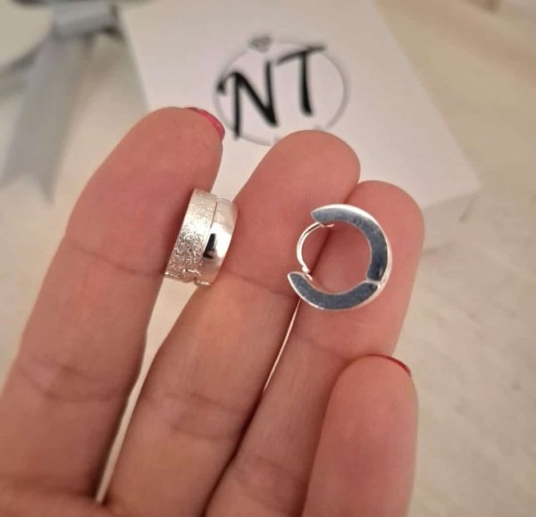 Argollas Cubanas Lisas con Brillo - Acero Blanco