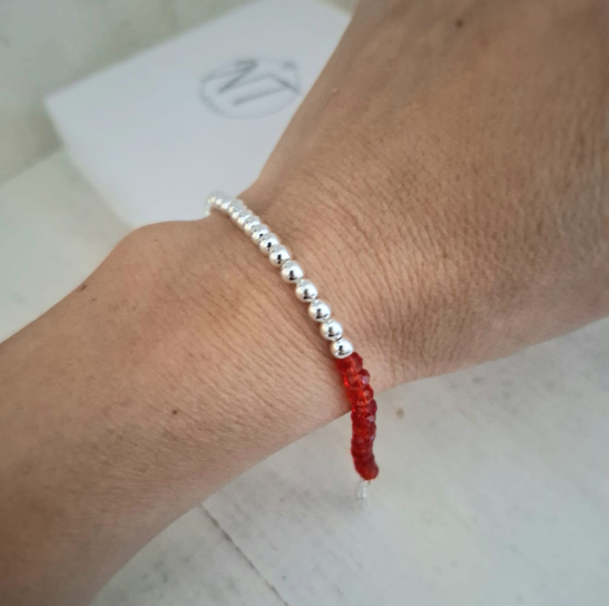 Pulsera Roja Tres - Acero Blanco