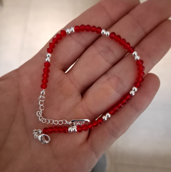 Pulsera Roja Dos - Acero Blanco