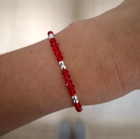 Pulsera Roja Dos - Acero Blanco