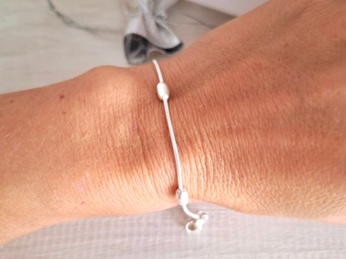 Pulsera Fina con Bolitas Ovaladas - Acero Blanco