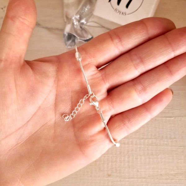 Pulsera Fina con Bolitas Ovaladas - Acero Blanco