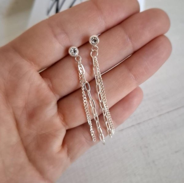 Aros Largos con Brillo - Acero Blanco