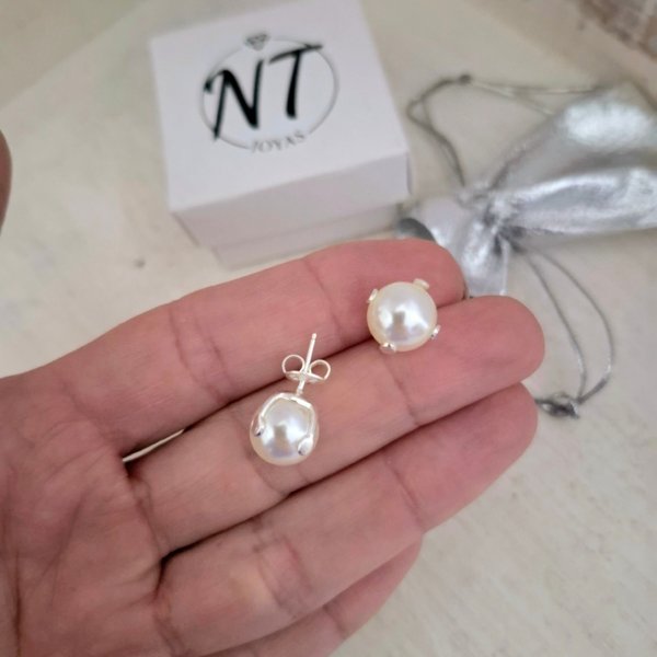 Aros Perla con Encastre Aros Perla con Encastre - Plata 925